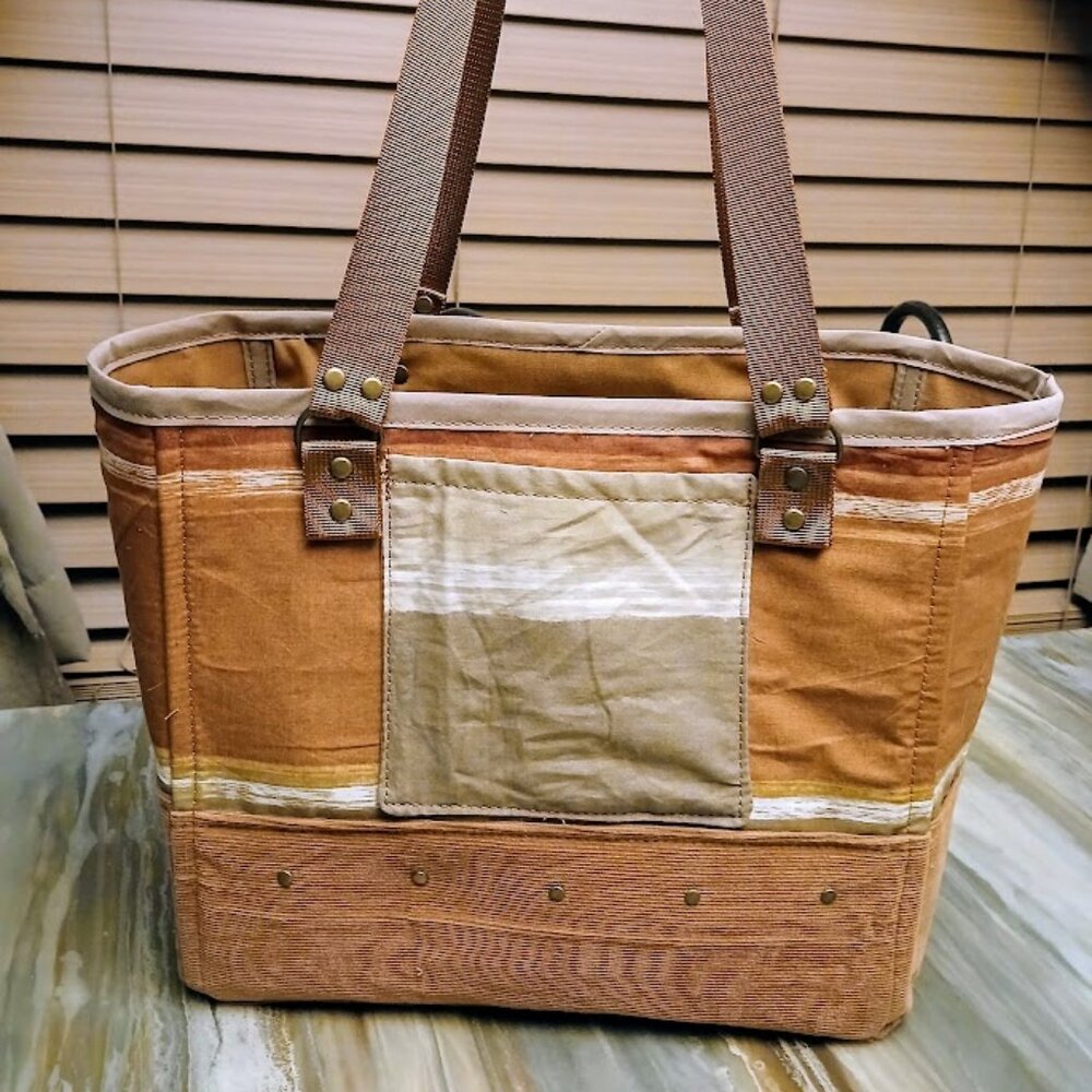 New Western Tote Shopper shoulder Bag Purse Rust Beige Double handle Carryall